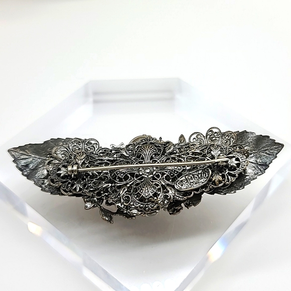 Vintage DeMario NYC Bronze Austrian Crystal Brooch on Sterling Silver! π - Picture 6 of 11